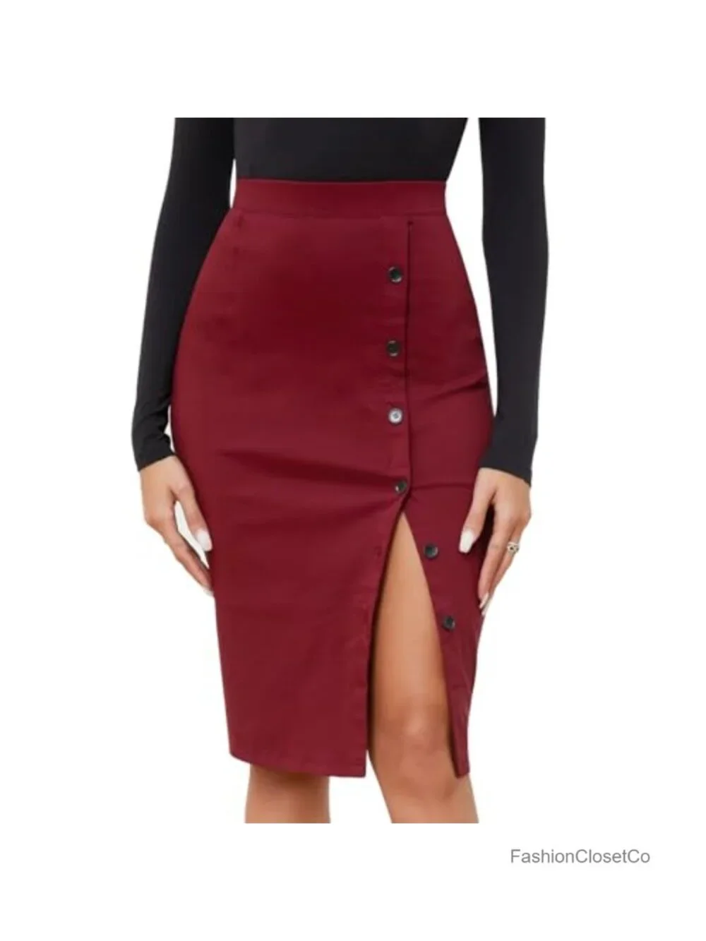 Women's Plaid Pencil Midi Skirt Business Casual Bodycon with Slit